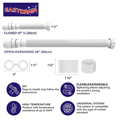 EasyDrain Ref. 510 Expandable & Flexible 11/2" Ptrap pipe for single