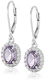 Oval Amethyst Halo Leverback Earrings