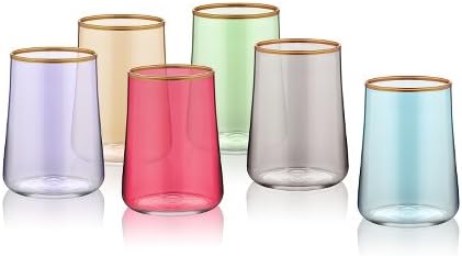 Small Water Glasses for Coffee Assorted Colours with Gold Rim 120 ml Set of 6