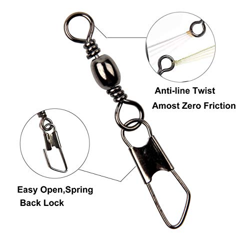 JSHANMEI Angelwirbel Snap Kit Rolling Barrel Swivel mit Sicherheitsverschluss Angelzubehör – Bild 3