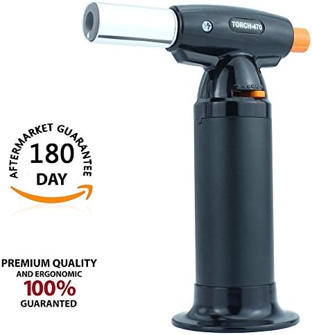 Professional Culinary Micro Butane Torch Adjustable Flame Refillable Cooking Kitchen Blow Food Torch Safety Lock Hand Brulee Torch For Pastries,Crème Brûlée, Brazing, Soldering, Camping (Black)