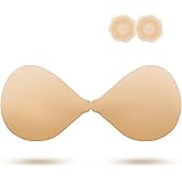 KSang Backless Strapless Bra for Push Up, Silicone Padded Adhesive Invisible Sticky for Women and Wedding Dress for C Beige