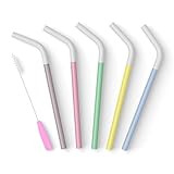 Reusable Smoothie Straws (x5) for Healthy Teeth. Eco BPA-Free Silicone with Cleaning Brush for Drinking Smoothies, Shakes, Juice, Soda, Tea, Coffee | Seraphina's Kitchen - Protect Your Teeth Now!