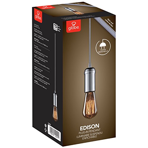 Globe Electric 12591 Edison 1Light PlugIn Mini Pendant, Gray Cord