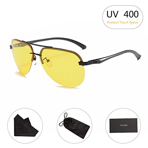 HD Night Vision Glasses for Driving RAYSUN Yellow Lens Aviator Anti glare Sunglasses