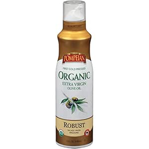 Pompeian USDA Certified Organic Extra Virgin Olive Oil Non-Stick Cooking Spray, Full-Bodied Flavor, Perfect for Salads and Pasta Drizzling, Naturally Gluten Free, Non-Allergenic, Non-GMO, No Propellants, 5 FL. OZ., Single Bottle