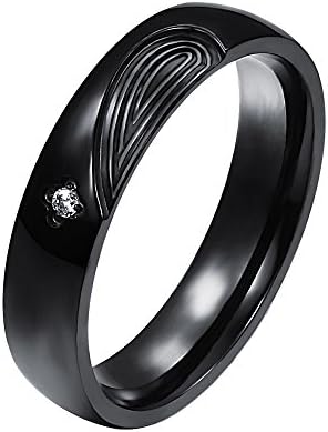 UM Jewelry Black Rose Gold Couple Ring Crystal Stainless Steel Heart Puzzle Matching Wedding Bands