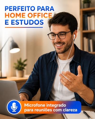 Fone de Ouvido com Microfone e Controle de Volume; Compativel com Android; IOS; Redução de Ruído; Ligações; USB TIPO-C — Branco