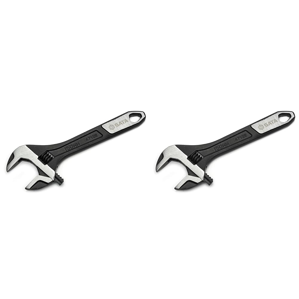 SATA ST47122 6-Inch Extra Wide Jaw Adjustable Wrench/Spanner with Forged Alloy Steel Body and Chrome Plated Finish Black Phosphate/Polished (Pack of 2)