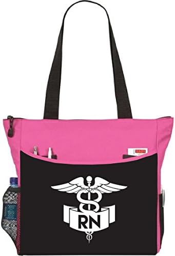 Nurse RN Ribbon Caduceus Tote Bag Office School Travel Business Personal Organizer - Pink Black