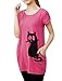 Allegra K Lady Round Neck Short Sleeve Cat Prints Loose Tunic Top M Fuchsia