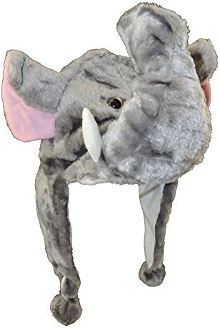 Plush Grey Elephant Hat With Ear Flaps &amp; Pom Poms