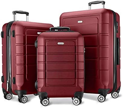 SHOWKOO Luggage Sets Expandable PC+ABS Durable Suitcase Double Wheels TSA Lock Red Wine
