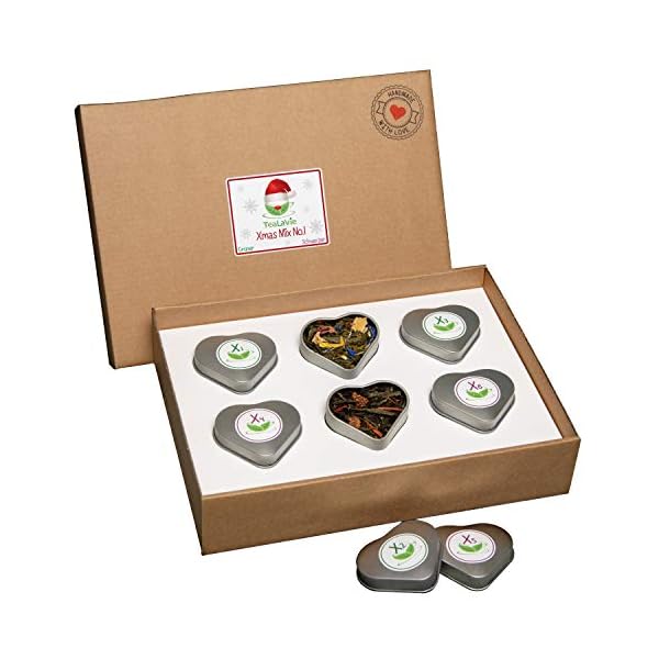 TEALAVIE - 6er Set Wintertee | Winter Mix No.1 | 50g Schwarztee und Grüntee lose in edlen Herz-Teedosen | Xmas…