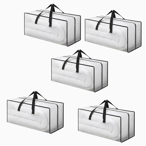 Beauenty 5 Pack Extra Large Clear Moving Bags,Heavy Duty Storage Bags With Zipper For College Dorm Room Essentials,Alternative To Moving Boxes,Can Store Clothes,Shoes,Toys,And Decorations Etc
