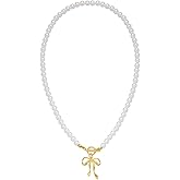 FAUTHENTICUTE Gold Bow Necklace For Women Cute Puffy Bowknot Pendants With Snake/Pearl Chain Dainty Gold Statement Necklace Elegant Bow Jewelry Gift