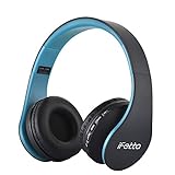 Fetta Wired On Ear Headphones with 3.5mm Audio Cable Wireless Stereo Bluetooth Headphones with Mic Protable Headsets Earphones for Smartphones,PC,Laptop,MP3 Player and More (Blue)