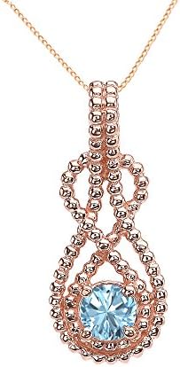 14k Rose Gold Round Genuine Aquamarine Birthstone Double Infinity Hidden Bail Pendant Necklace, 22"