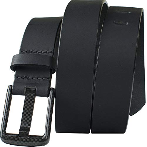 Carbon Fiber Wide Pin Black Belt - Nickel Smart - Full Grain Leather Beep Free Belt with Nickel Free Carbon Fiber Buckle - 36
