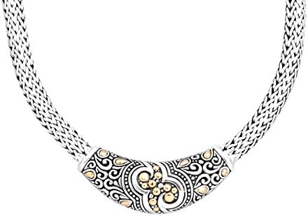 DENI JEWELRY STERLING SILVER &amp; 18K GOLD NECKLACE WITH TULANG NAGA CHAIN, BALI MOTIF