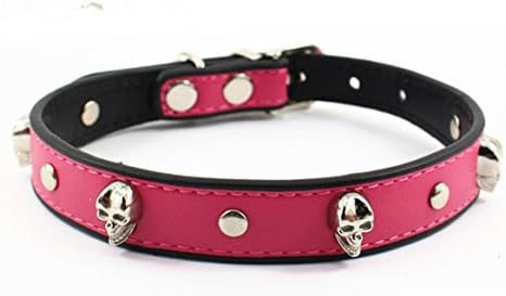 CocoPet Luxury Handmade PU Leather Pet Cat Collar Skull Collar Necklace Jewelry for Small Doggie Pets Female Puppies Chihuahua Yorkie Girl Costume Rose Pink (XS)