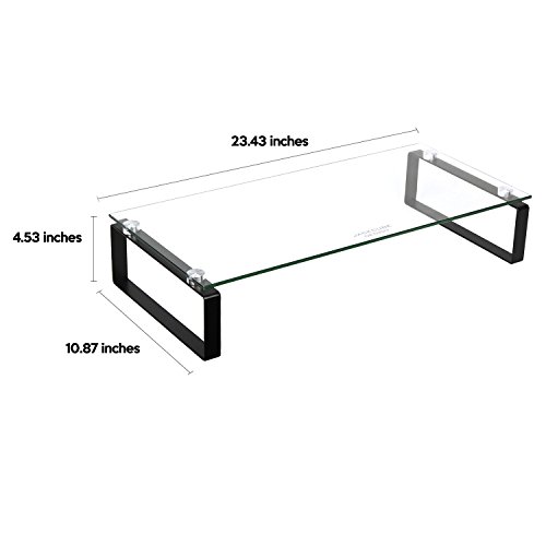 JackCubeDesign Tempered Glass Monitor Stand Computer Desktop Laptop Riser Holder Shelf Notebook Organizer with Black Steel Support(23.43 x 10.87 x 4.53 inches)-:MK315A