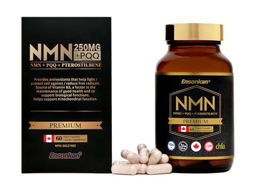 Ensonkan® NMN 250mg + PQQ + Pterostilbene – NAD+ Booster Supplement – 60 Vegan Capsules – Made in Canada
