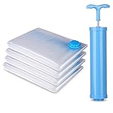 Vacuum Storage Saver Bags 4 Pack (1 x Small, 1 x Medium, 1 x Large, 1 x Jumbo) With Hand Pump Set