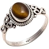 Avicrafts Tiger Eye Stone Ring 925 Sterling Silver Statement Ring For Women Handmade Gemstone Christmas Jewellery Gift For Her