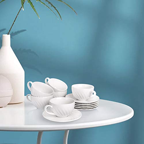 AVLA Set of 6 Porcelain Cappuccino Cups with Saucers 10 Ounce