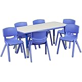 Flash Furniture 23.625'W x 47.25'L Rectangular Blue Plastic Height Adjustable Activity Table Set with 6 Chairs