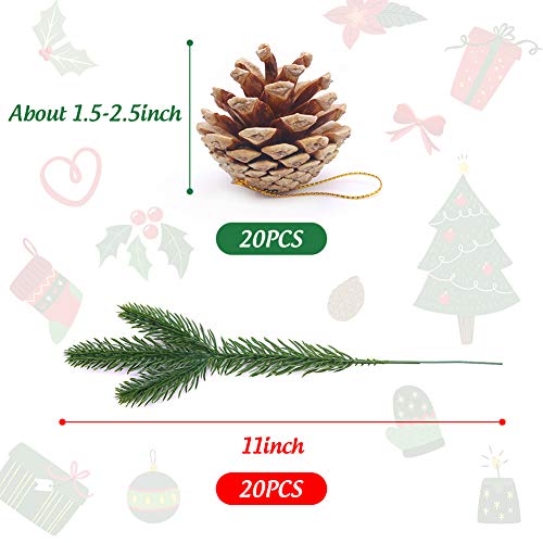 Johouse Pine Cones and Pine Branches, 40PCS Artificial Plants, Fall Winter Holiday Home Decor Vase Filler, DIY Accessories for Garland Wreath Christmas Embellishing