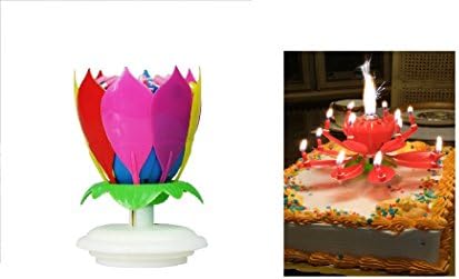 2 Birthday Candles - (1) Rainbow Lotus Birthday Candle and (1) Other Exciting Birthday Candle (1 RB 1 RED)