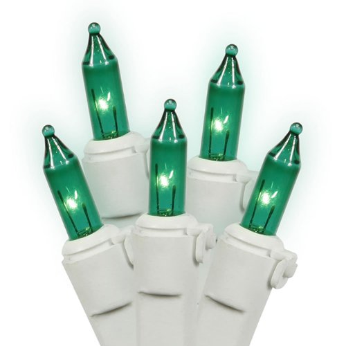 Set of 35 Green Mini Christmas Lights - White Wire