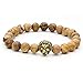 Top Plaza Jewelry Lava Rock Turquoise Matte Agate Picture Jasper Mens Womens Bracelet, Energy Beads, Gold Plated Lion Head