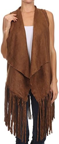 Bangbangusa Womens Long Fringed Cardigan Vest (M, Brown)