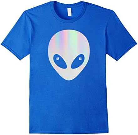 Mens ALIEN HEAD T SHIRT HOLOGRAPHIC VAPORWAVE AESTHETIC Large Royal Blue