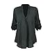 Women's Summer Solid Casual Loose V-Neck Pocket Cuffed Sleeve Long Chiffon Tops T-Shirt Blouse