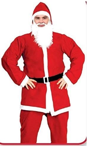 Mens Santa Claus Father Christmas Xmas 5 Piece Fancy Dress Costume Outfit with Beard