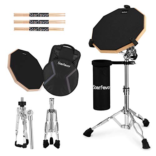 Starfavor Drum Practice Pad with Snare Drum Stand Set, 12Inch Double