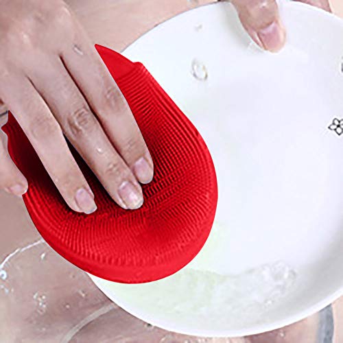 Silicone Cleaning Brush Dish Washing Sponge Scrubber Kitchen Cleaning Antibacterial Tool (Red, A)