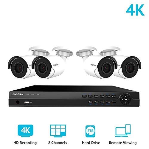 LaView 8 Channel Ultra HD 4K Home Security Camera System with 4 x (3840 x 2160) 8MP IP Bullet Cameras