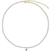 IDOKAWA Pearl Necklace 4MM White Imitation Pearl Choker Strands Necklace for Women/Mother/Her Jewelry Gifts for Wedding Birthday-4MM Seed Bead Pearl Necklace with Gold Ball Pendant