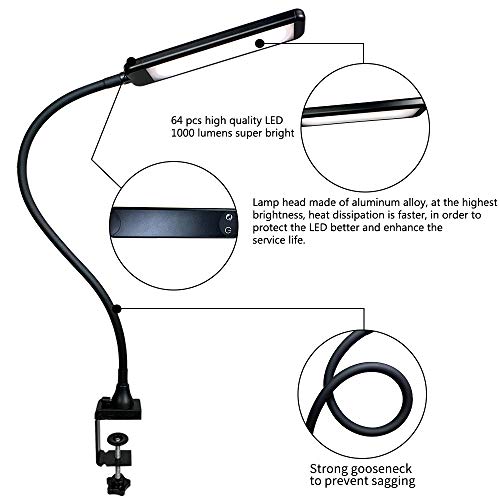 Swing-Arm-Lamp-Touch-Control-2500K-6000K-LED-Desk-Lamp-with-Clamp-5-Brightness-Dimming-Flexible-Gooseneck-Architect-Table-Lamp-Memory-Function-and-Eye-caring-Reading-Light-for-Home-and-Office-Black