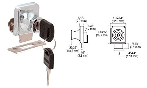 Curio Display Cabinet Glass Door Lock with 2 Keys Steel Chrome Fits 1/4 Inch Thickness - Thumbnail 2