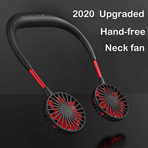 Portable Neck Fan USB Rechargeable Mini Hand Free Personal Fan 2000mA 3 Adjustable Speed Wearable Neckband Fan for Camping Traveling Office Room