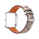 HotGlows Classic Lattices Leather Watch Band Wristband Strap with Metal Frame Compatible with Fitbit Blaze Smart Watch Replacement Fitness Strap Women Men (Khaki)