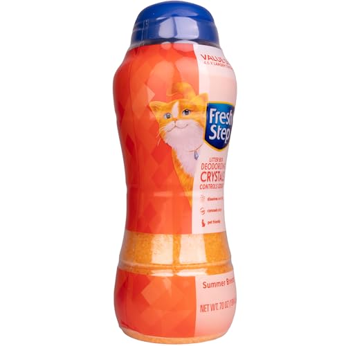 FRESH STEP CAT LITTER CRYSTALS DEODORIZER, NON TOXIC ODOR NEUTRALIZING CRYSTALS FOR LITTER BOXES THAT HELP CONTROL SMELLS AND KEEP HOME AREAS FRESH, SUMMER BREEZE SCENT, 70 OUNCE