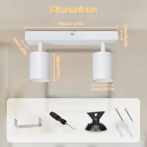 TaFiCo LED Ceiling Spotlight with 2 Lights – Ceiling Light GU10 White – LED Ceiling Light Modern Swivel Spotlight for Living Room Bedroom Kitchen – Without Bulb