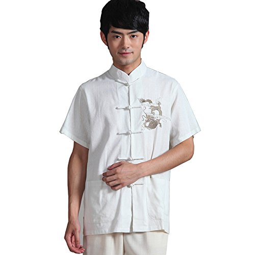 FangNer China Traditional Short Sleeve Frog Button Tang Suit Linen Shirt For Men